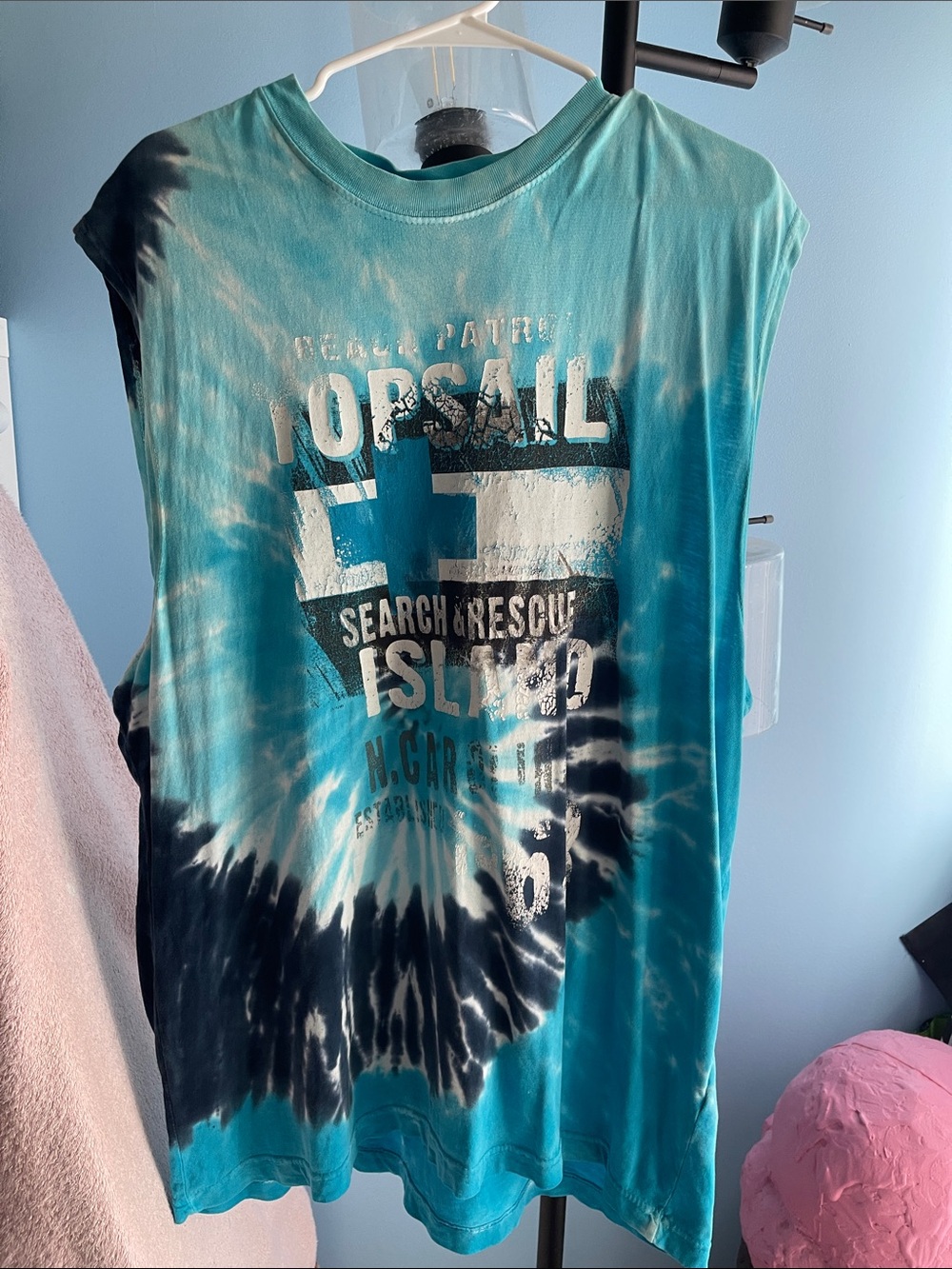 Tie-Dye Teal Graphic Tank Top - Search & Rescue Print